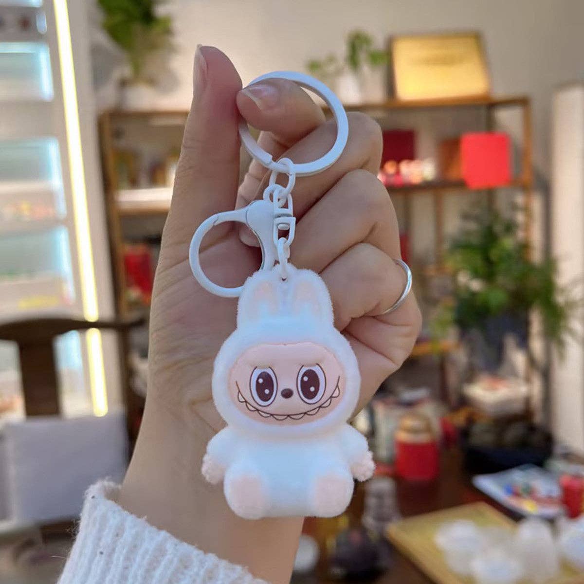 Labubu flocking keychain labubu pendant school gift: Pink