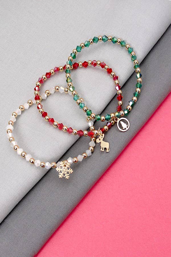 CHRISTMAS GIFT TRIO FACET BEAD BRACELET | 10B3051906: MULTI