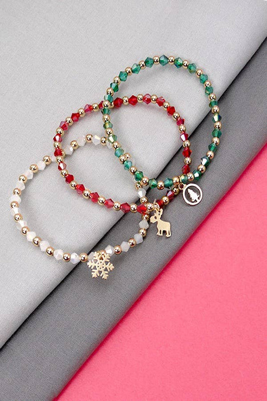 CHRISTMAS GIFT TRIO FACET BEAD BRACELET | 10B3051906: MULTI