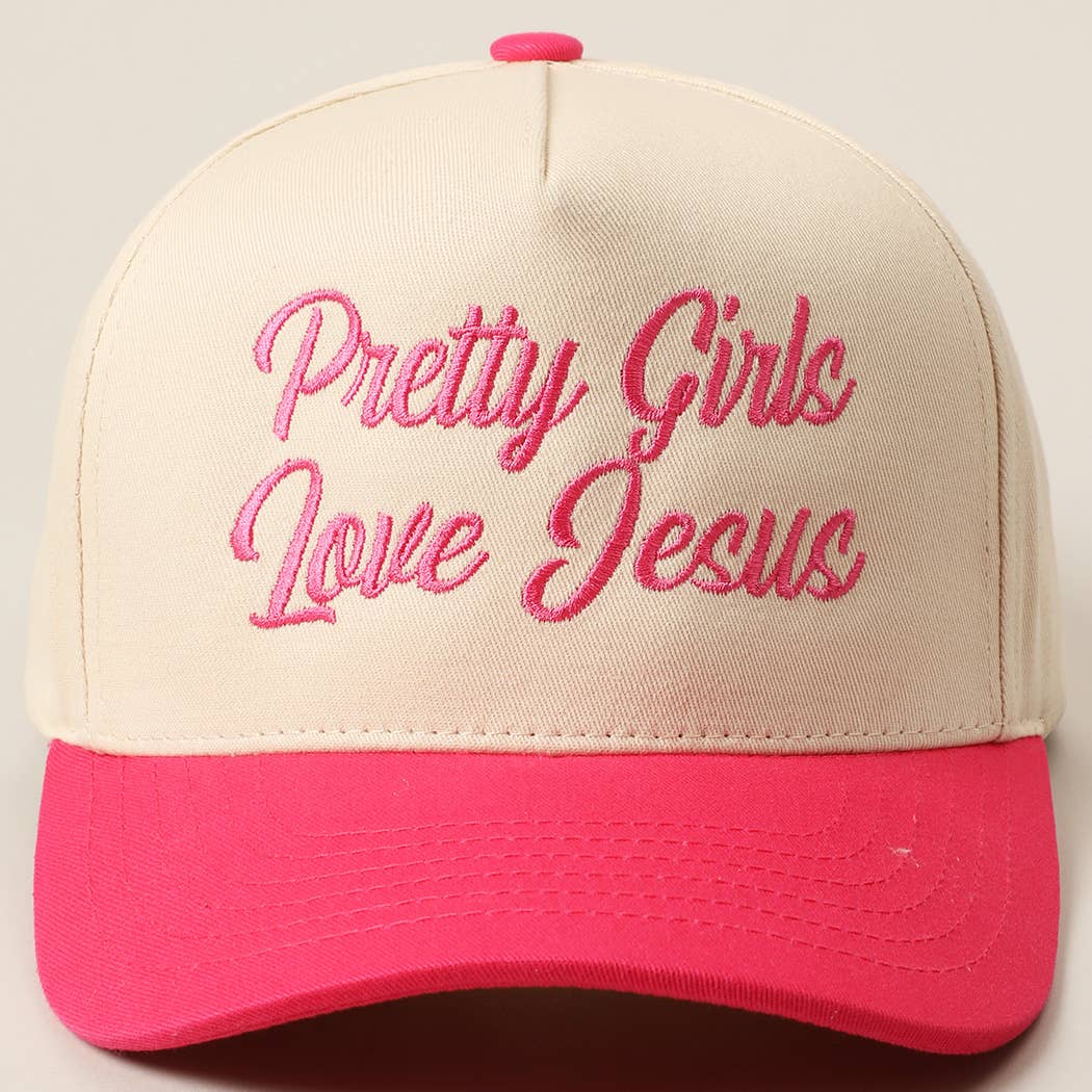 Pretty Girls Love Jesus Embroidery Trucker Hat: LT PINK / ONE SIZE