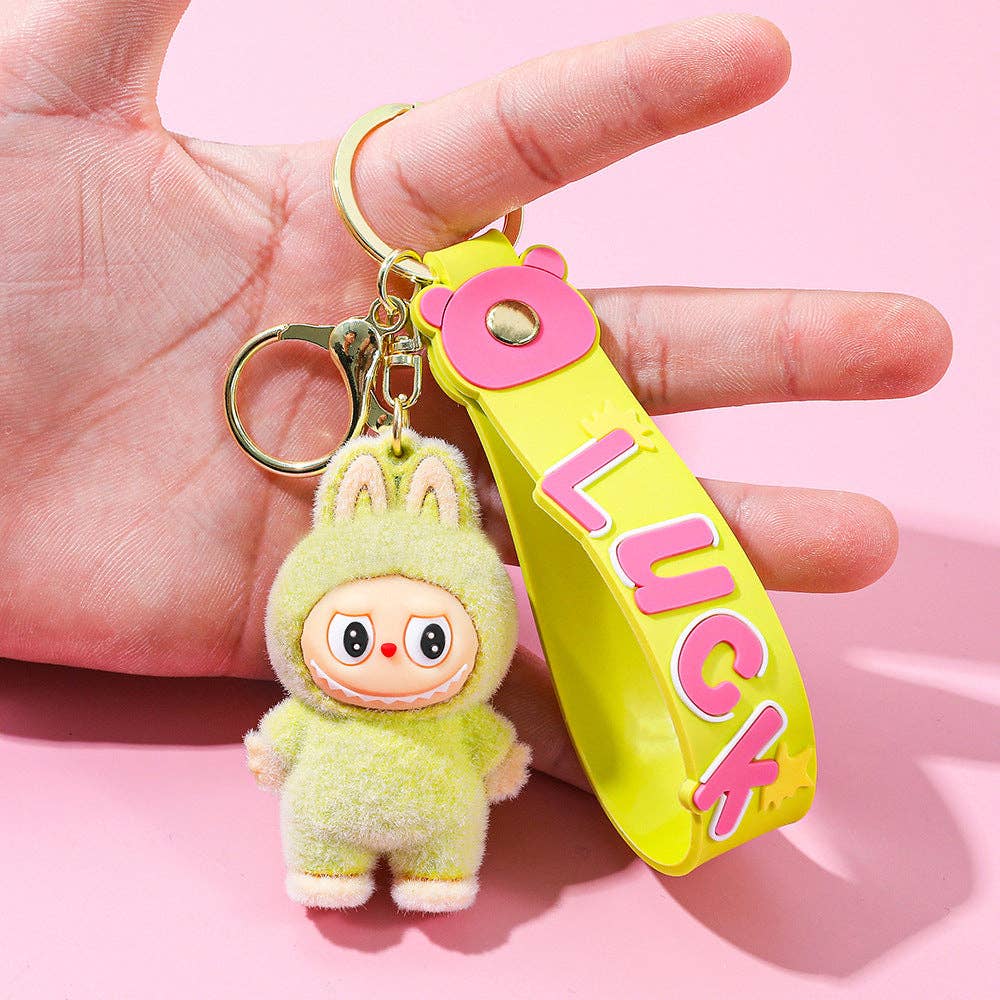 Labubu flocking keychain labubu pendant school gift: Sitting posture-4