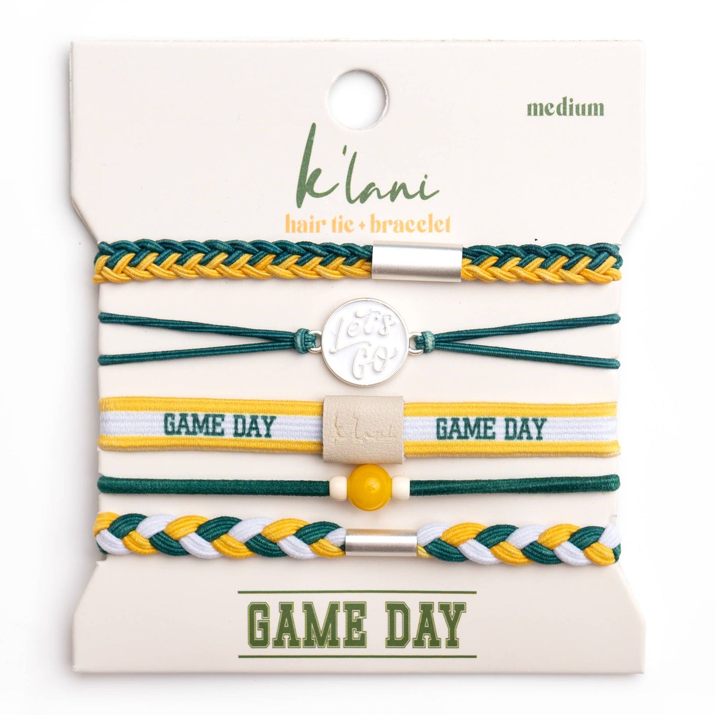 "Game Day" Green/Yellow Hair Tie Bracelet: Large