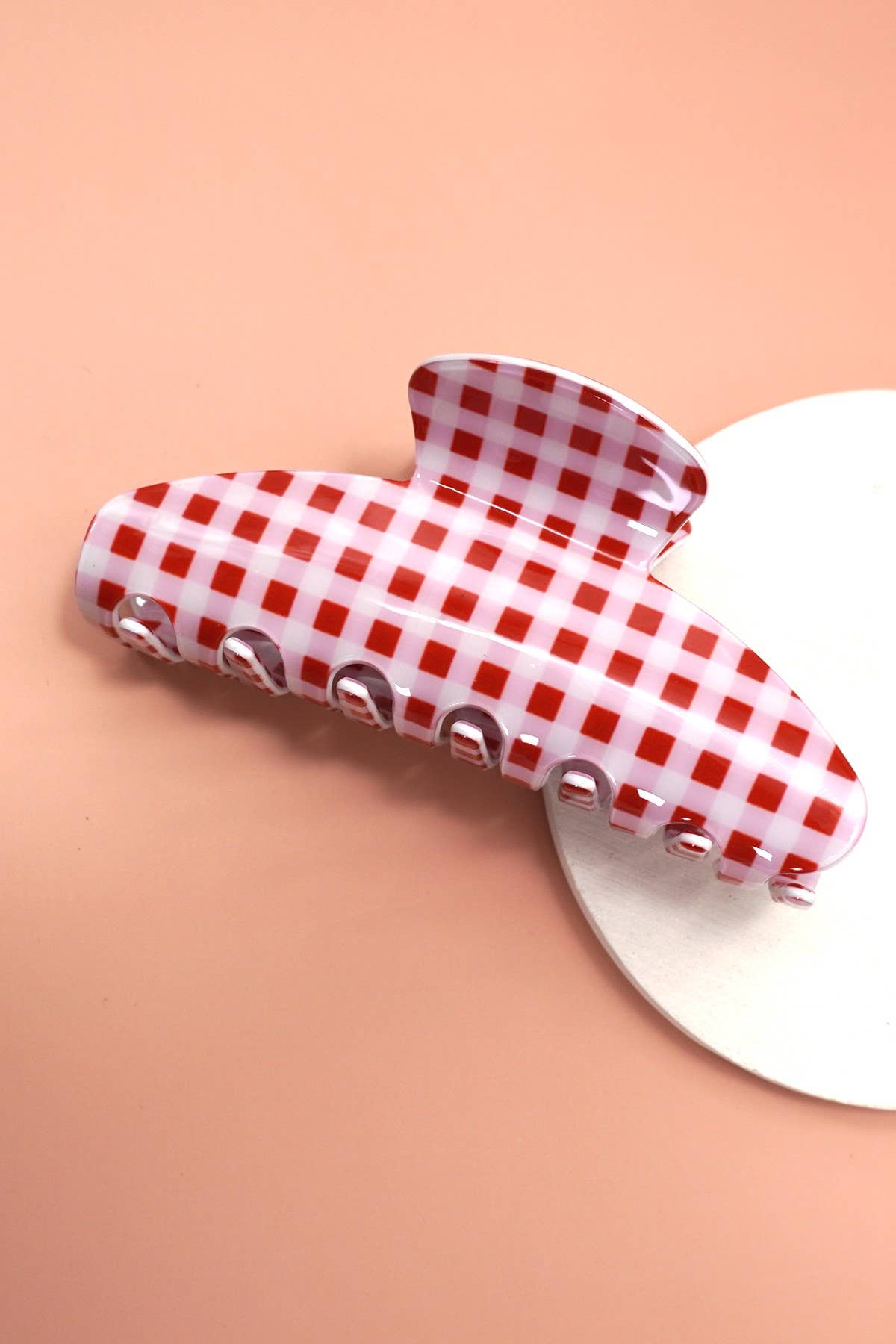 JUMBO STRIPE PLAID OVAL HAIR CLAW CLIPS | 40H1020: STRIPE PINK