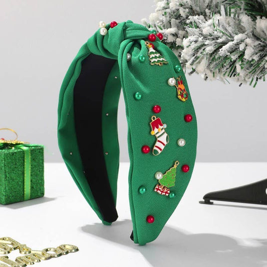 CHRISTMAS TREE SANTA REINDEER HAIR BAND HEADBAND | 40HB173: Green