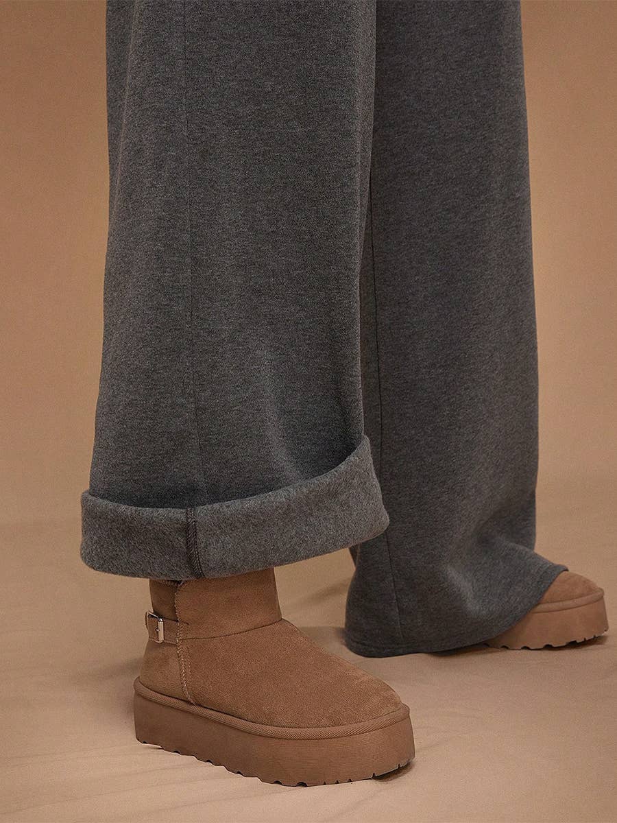 Fleece Lined Wide Leg Jogger Sweatpants_CWBLP01180: COFFEE / (M) 1