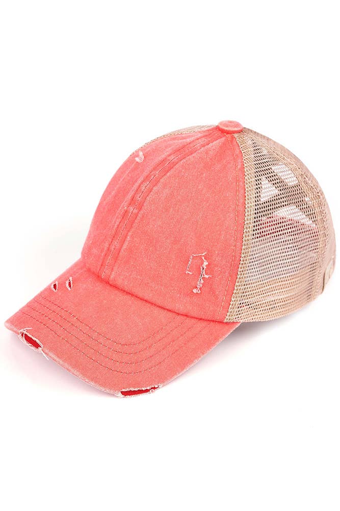 C.C Kids Washed Denim Elastic Band Crossed Pony Cap: Blue Moon
