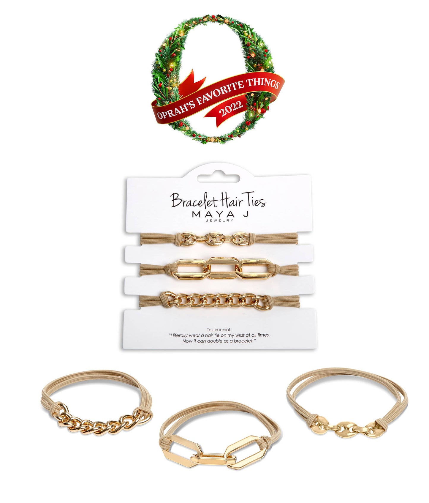 2-in-1 Bracelet Hair Tie Set - Classic - 3 Pc Set - 10 Pack: Yellow w/ Beige Band - Option 2
