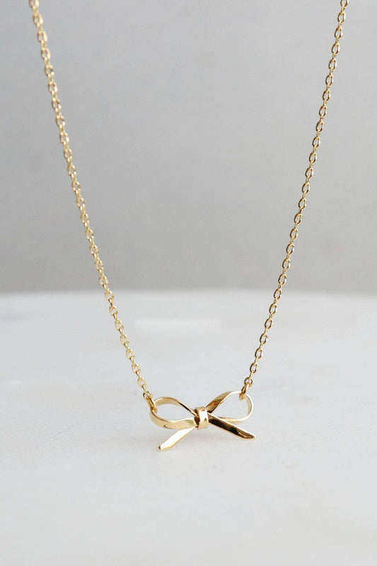 18K STAINLESS STEEL TARNISH FREE BOW NECKLACE |  40NK9418: GOLD