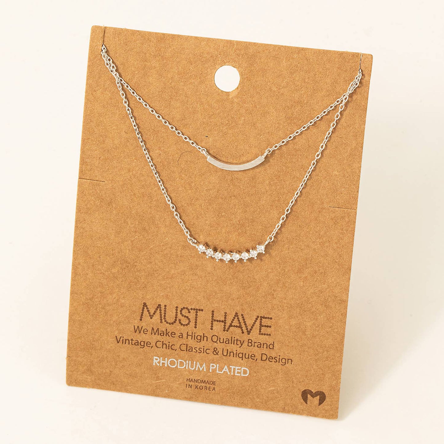 Layered Rhinestone Curved Bar Necklace: G