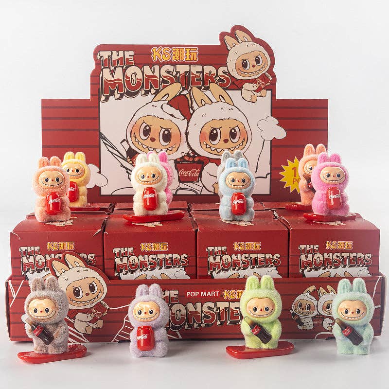 Flocking cute monster Ornaments Gift Blind Box-12pcs: Coke