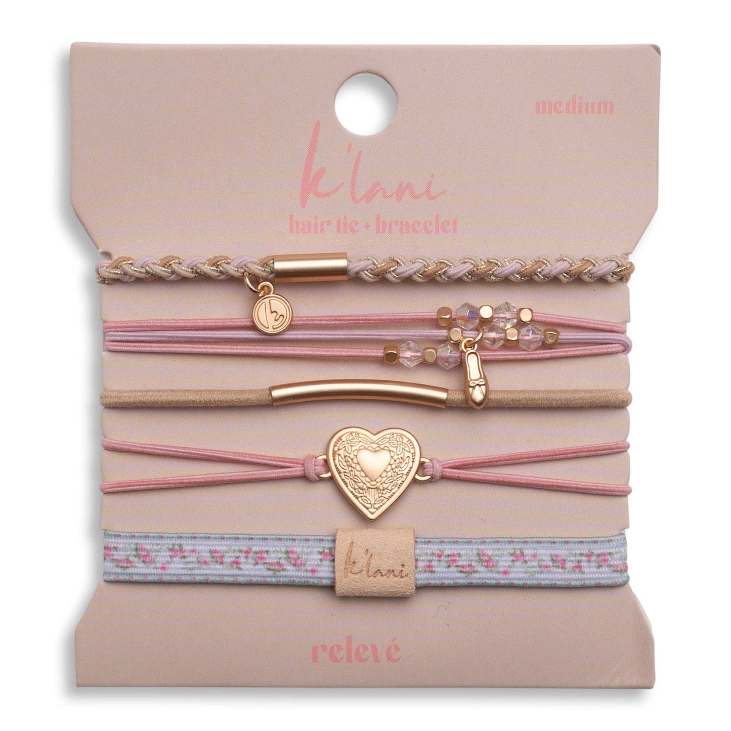 "Relevé" Pink Floral with Ballet Slipper Hair Tie Bracelets: Small