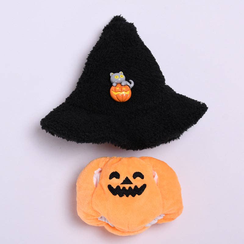 LABUBU Halloween witch hat Pumpkin doll clothes: Black hat + pumpkin suit