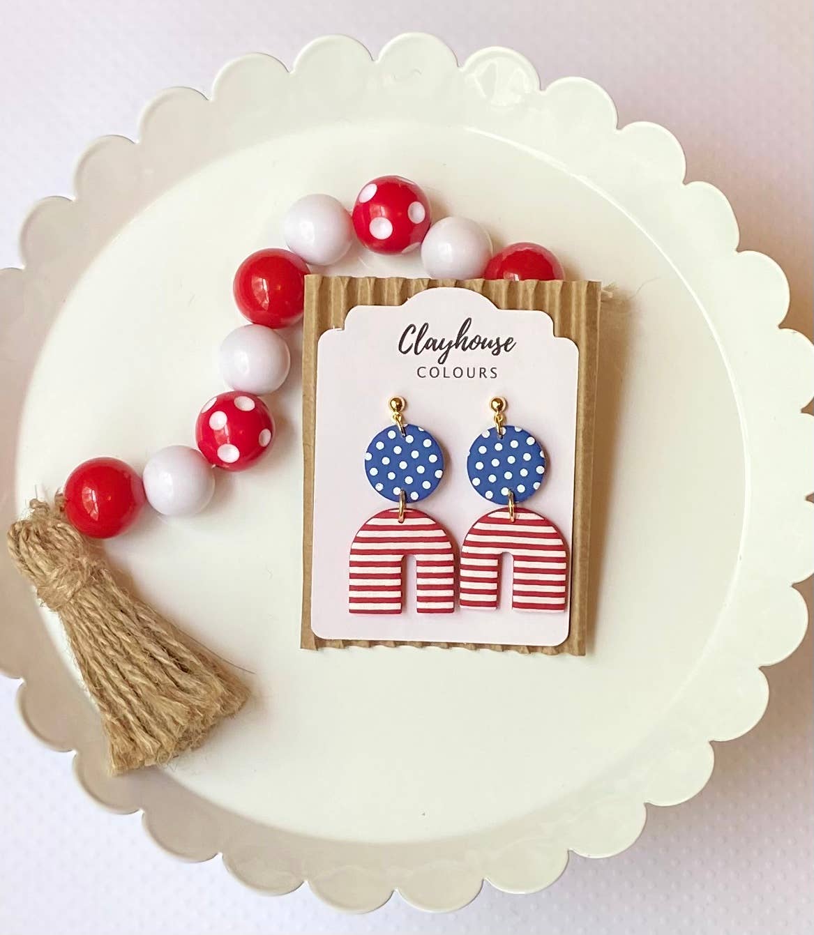 Red, White & Blue Clay Earrings : 2 Star Dangles