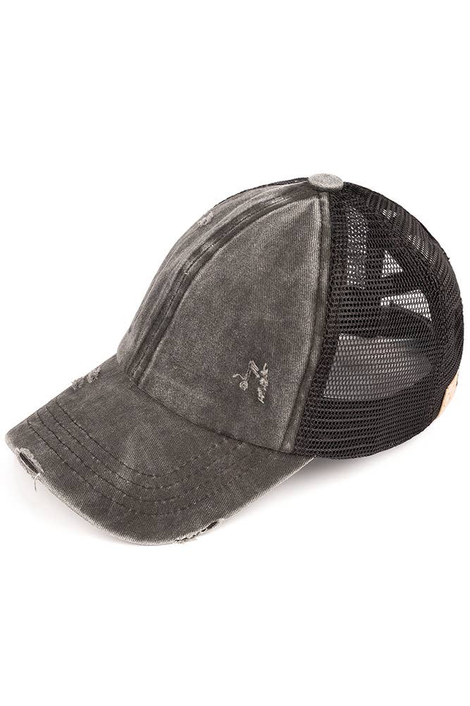 C.C Kids Washed Denim Elastic Band Crossed Pony Cap: Blue Moon
