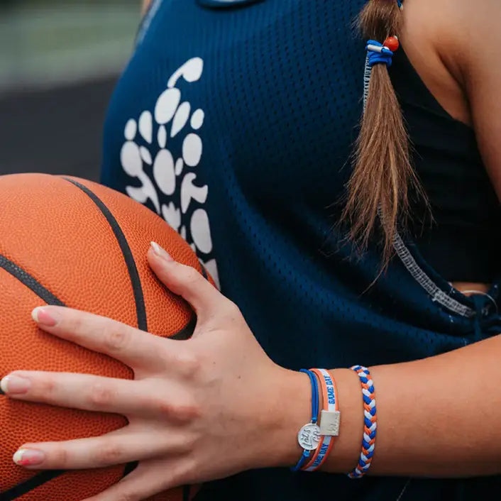 "Game Day" Blue/Orange Hair Tie Bracelet: Medium
