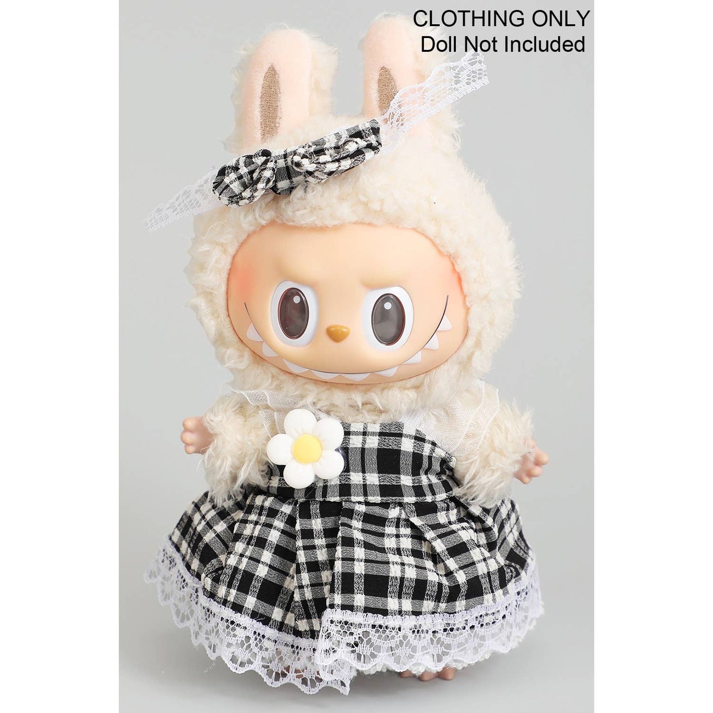 CUTE DRESS AND BOW PIN LABUBU OUTFIT: PINK / 1 SIZE