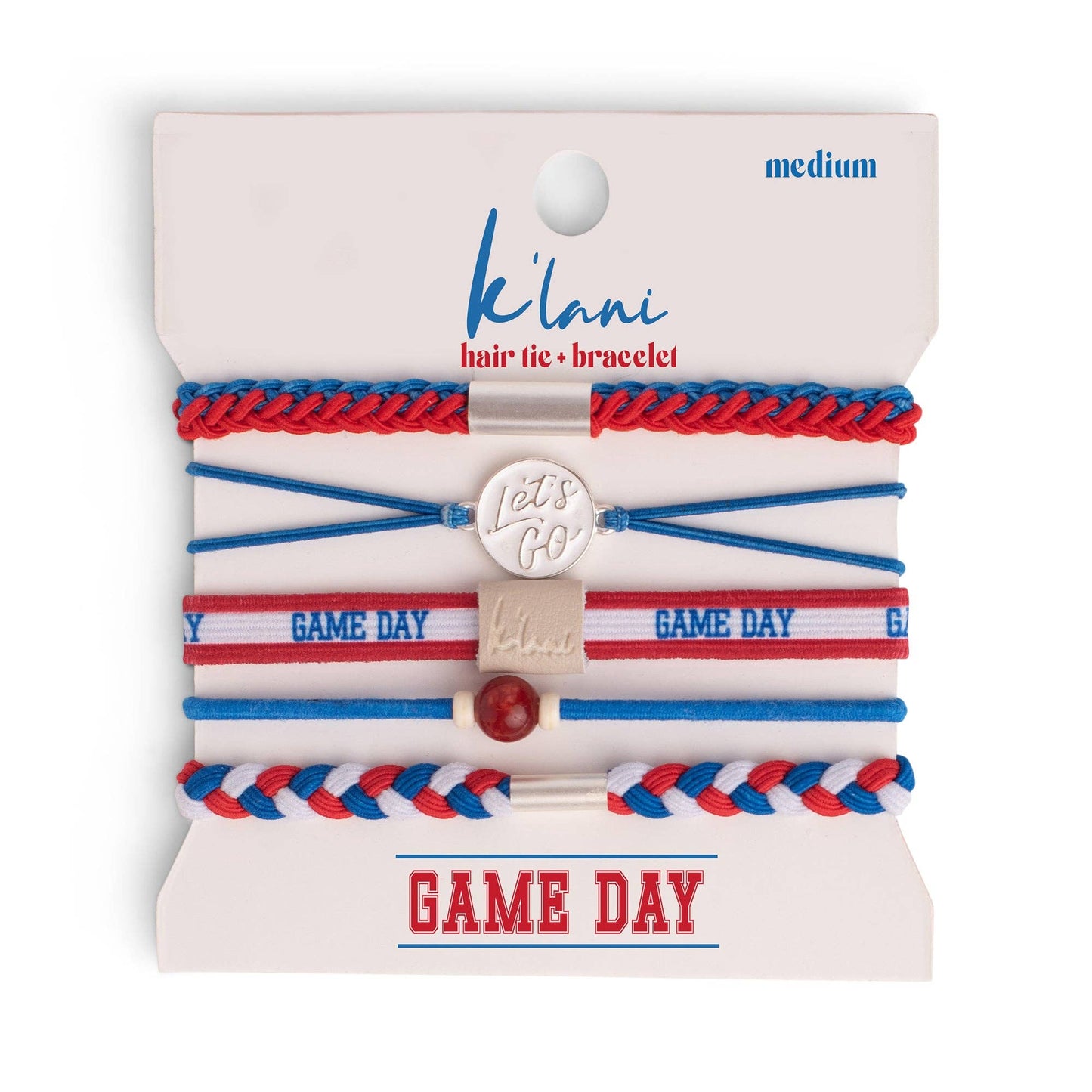 "Game Day" Red/Blue/White Hair Tie Bracelet: Large