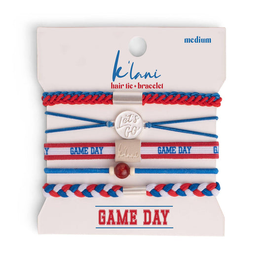 "Game Day" Red/Blue/White Hair Tie Bracelet: Large