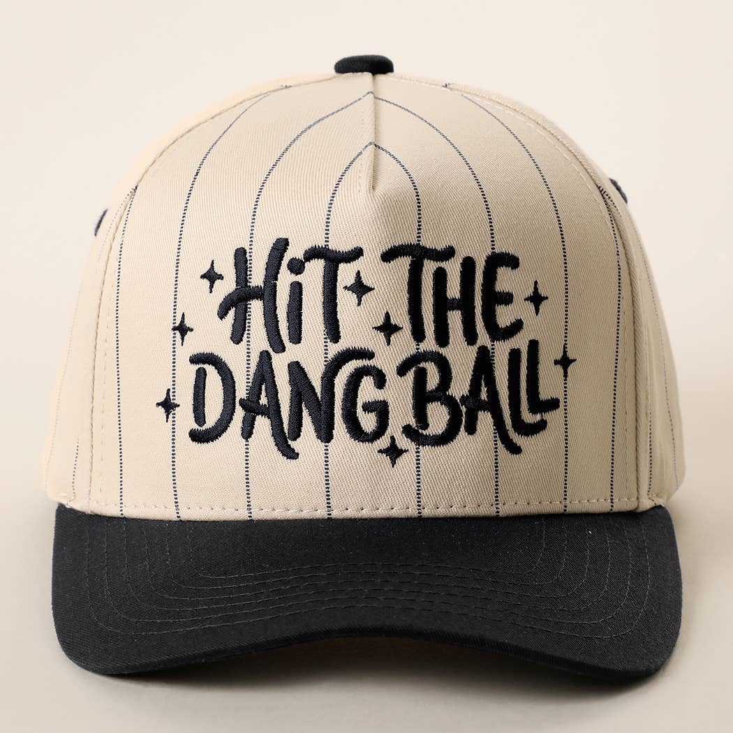 HIT THE DANG BALL Embroidered Two-Tone Pinstripe Trucker Hat: NAVY / ONE SIZE