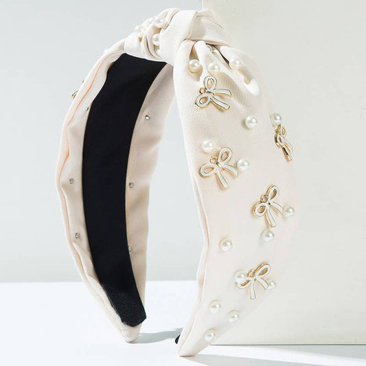PEARL BOW HAIR BAND HEADBAND | 40HB161: OFF WHITE
