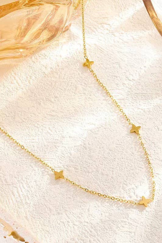 TITANIUM  STEEL NON-TARNISH MINI CROSS NECKLACE | 40NK344: GOLD