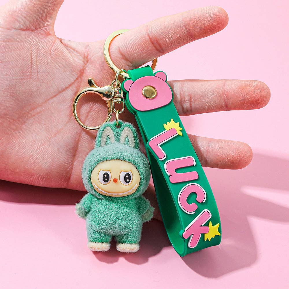 Labubu flocking keychain labubu pendant school gift: Sitting posture-4