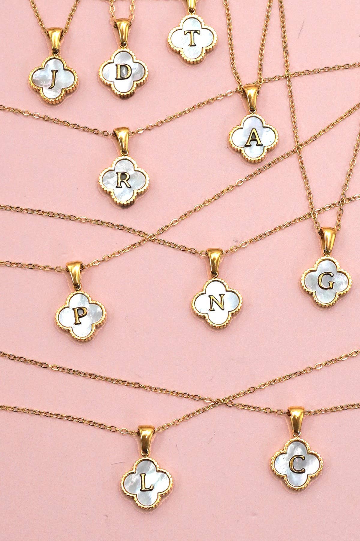 18K STAINLESS STEEL MOP CLOVER INITIAL NECKLACE | 40NK9487: A