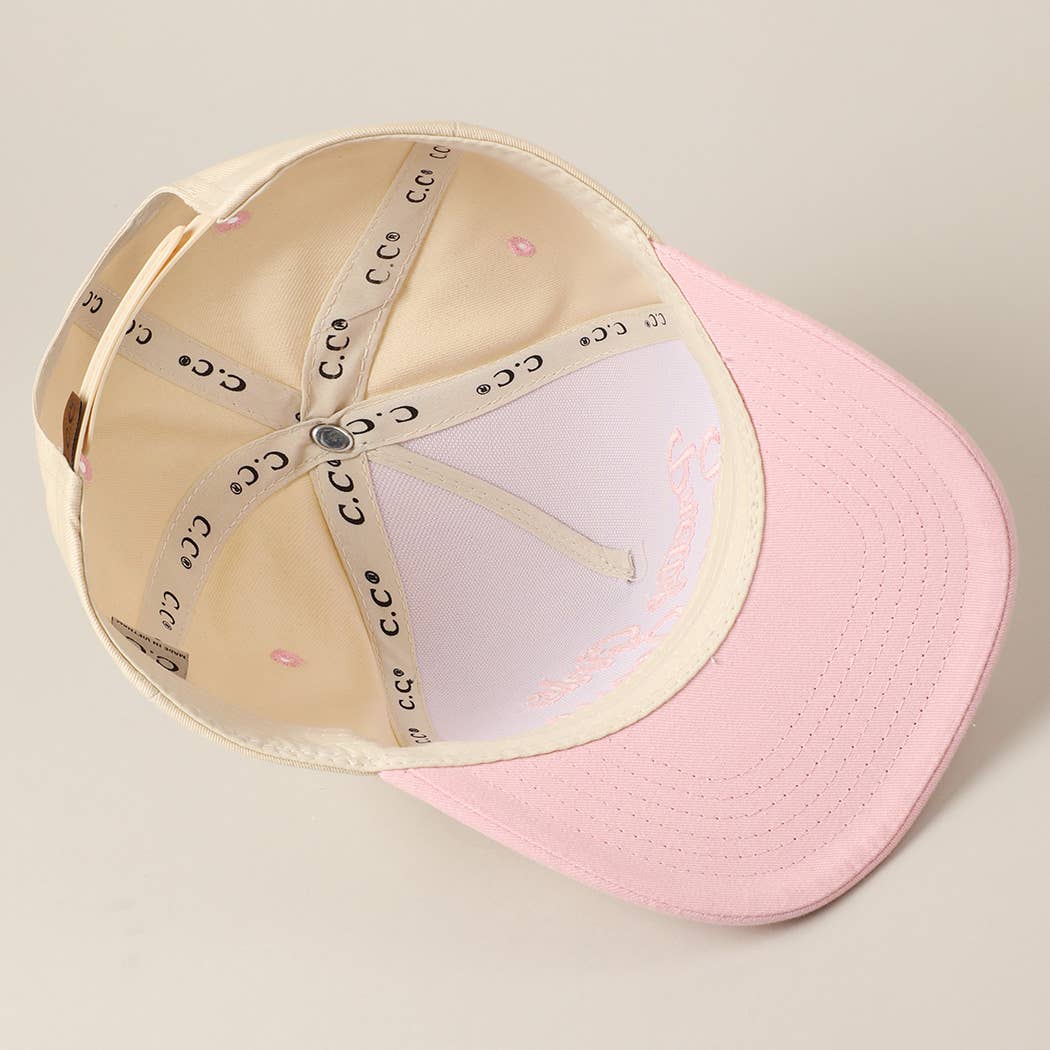 Pretty Girls Love Jesus Embroidery Trucker Hat: LT PINK / ONE SIZE