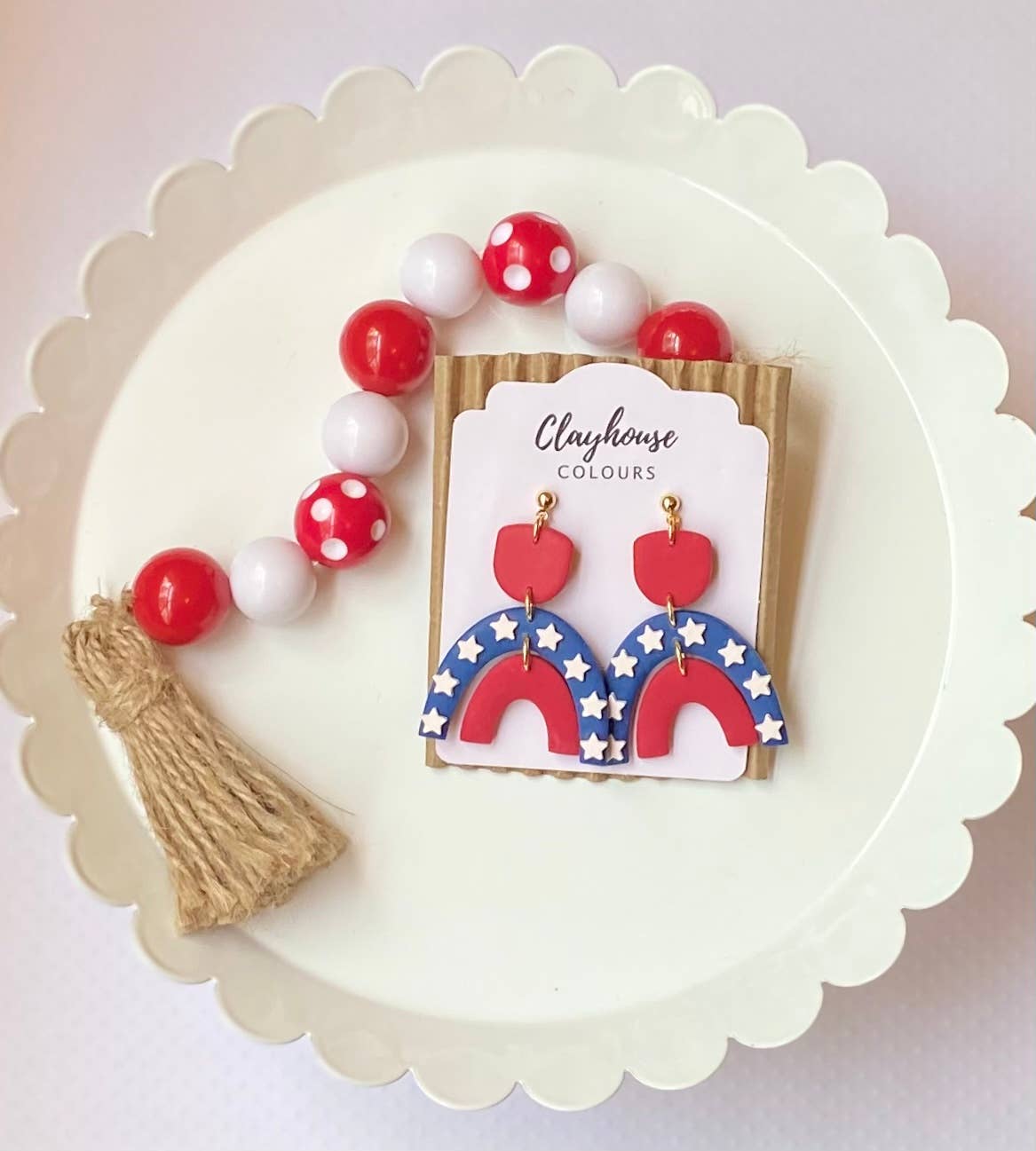 Red, White & Blue Clay Earrings : 2 Star Dangles