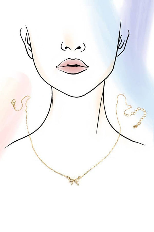 MINI GOLD BOW CHARM NECKLACE | 80N346: GOLD
