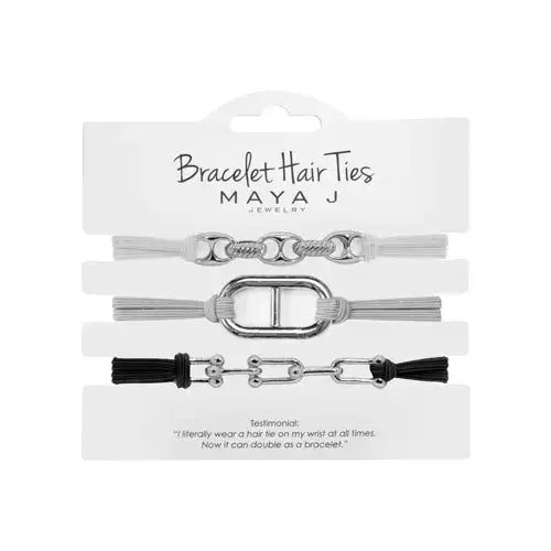 2-in-1 Bracelet Hair Tie Set - Classic - 3 Pc Set - 10 Pack: Chocolate w/ Beige Band