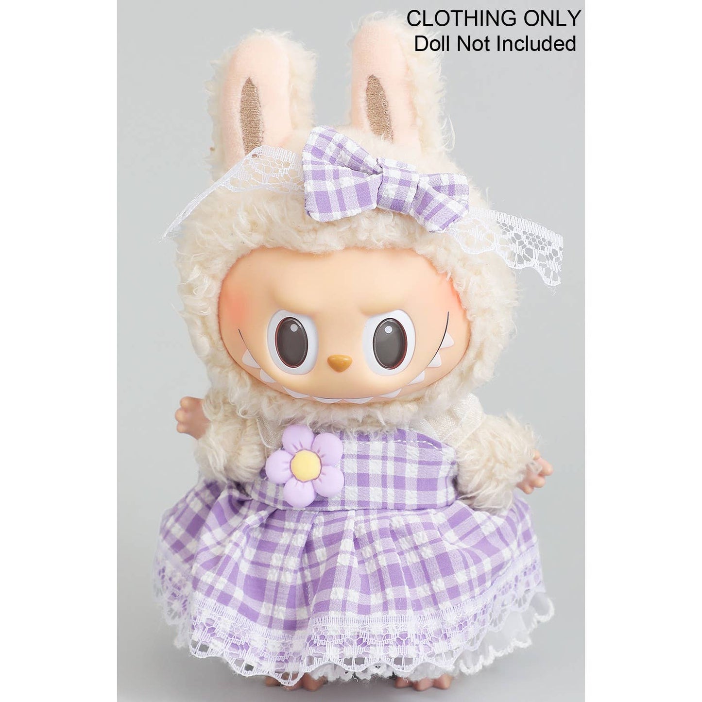 CUTE DRESS AND BOW PIN LABUBU OUTFIT: PINK / 1 SIZE