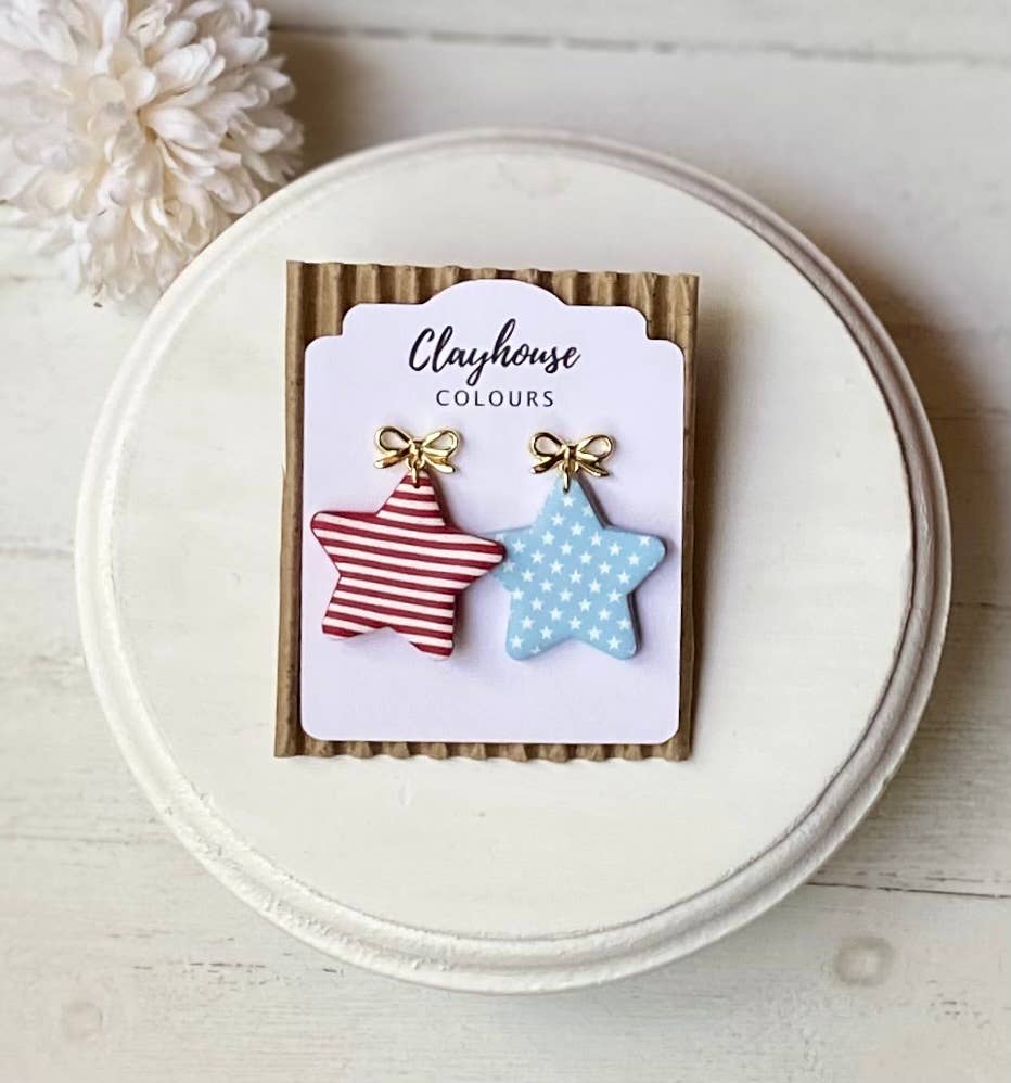 Fourth of July Handmade Earrings | Red White & Blue Earrings: Heart Flag