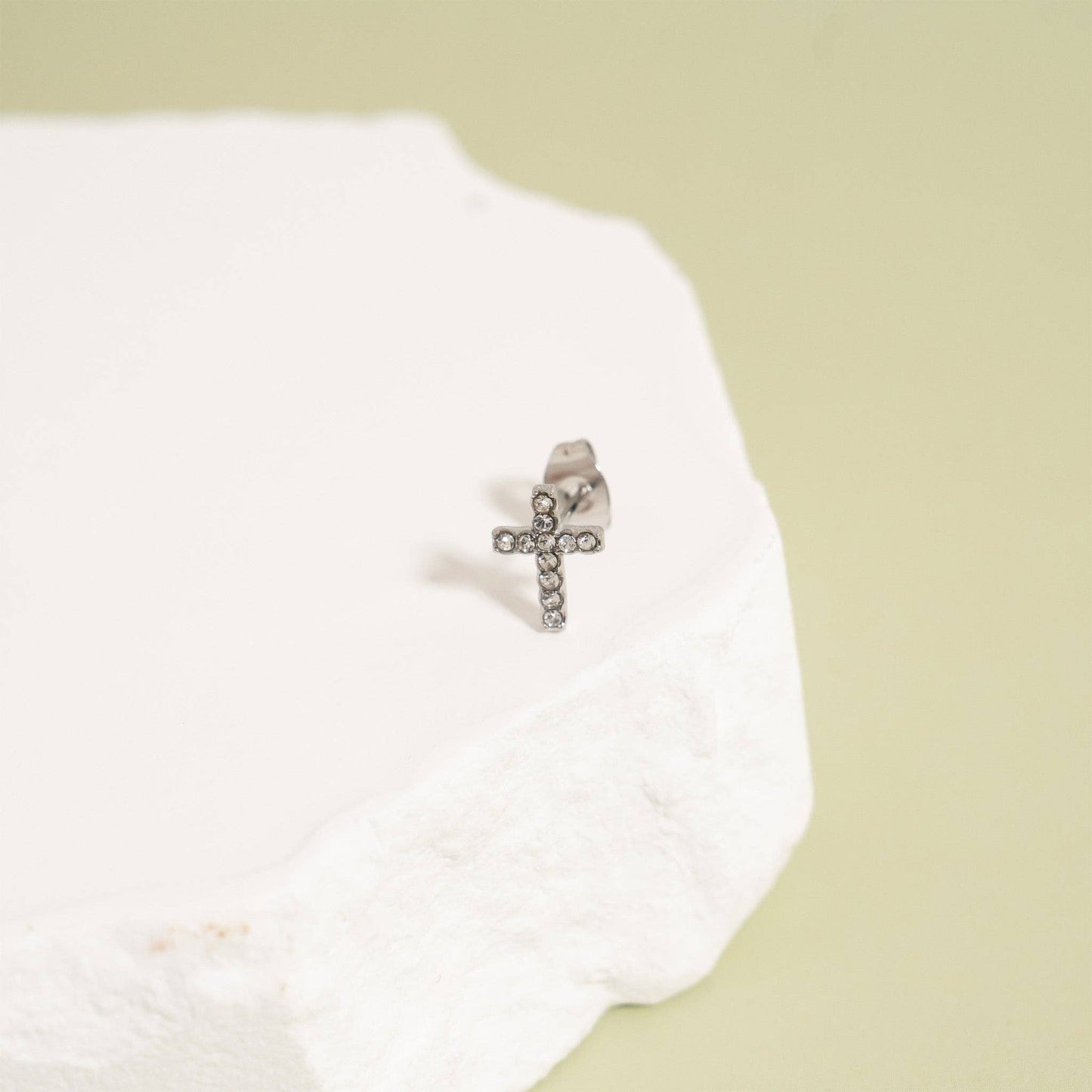 18K Gold PVD Stainless Steel Stone Cross Earrings: Gold
