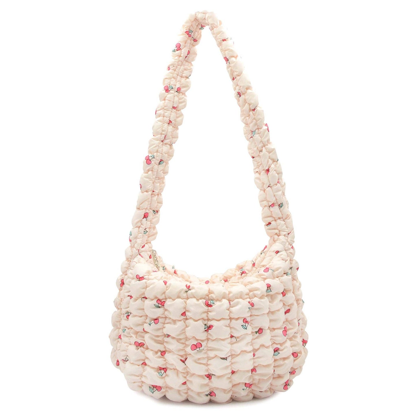 Quilted Scrunchies Cherry Printed Hobo Sling Bag: Natural Cherry Print Scrunch