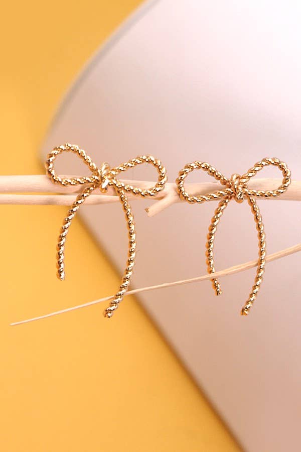ROPE BOW DESIGN STUD EARRINGS | 10E3063007: GOLD