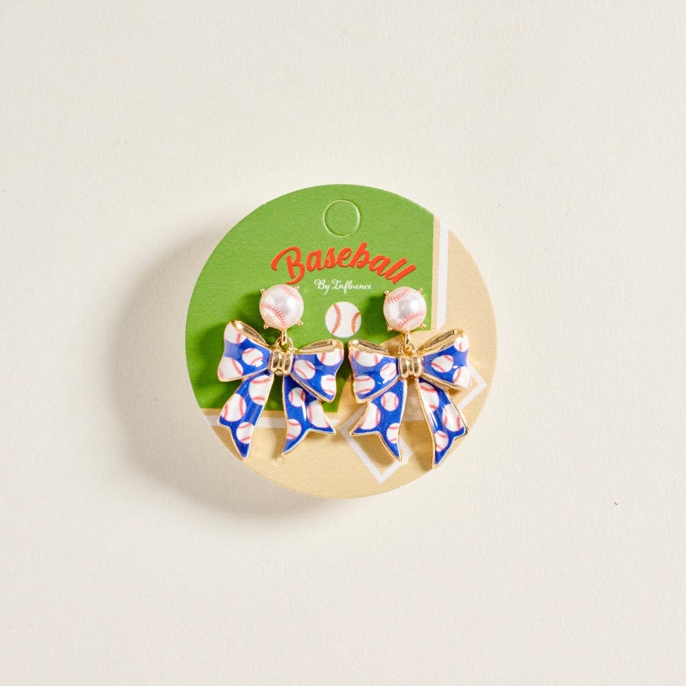 1.5 Inch Baseball Print Pattern Enamel Ribbon Post Earrings: White/Red / ONE