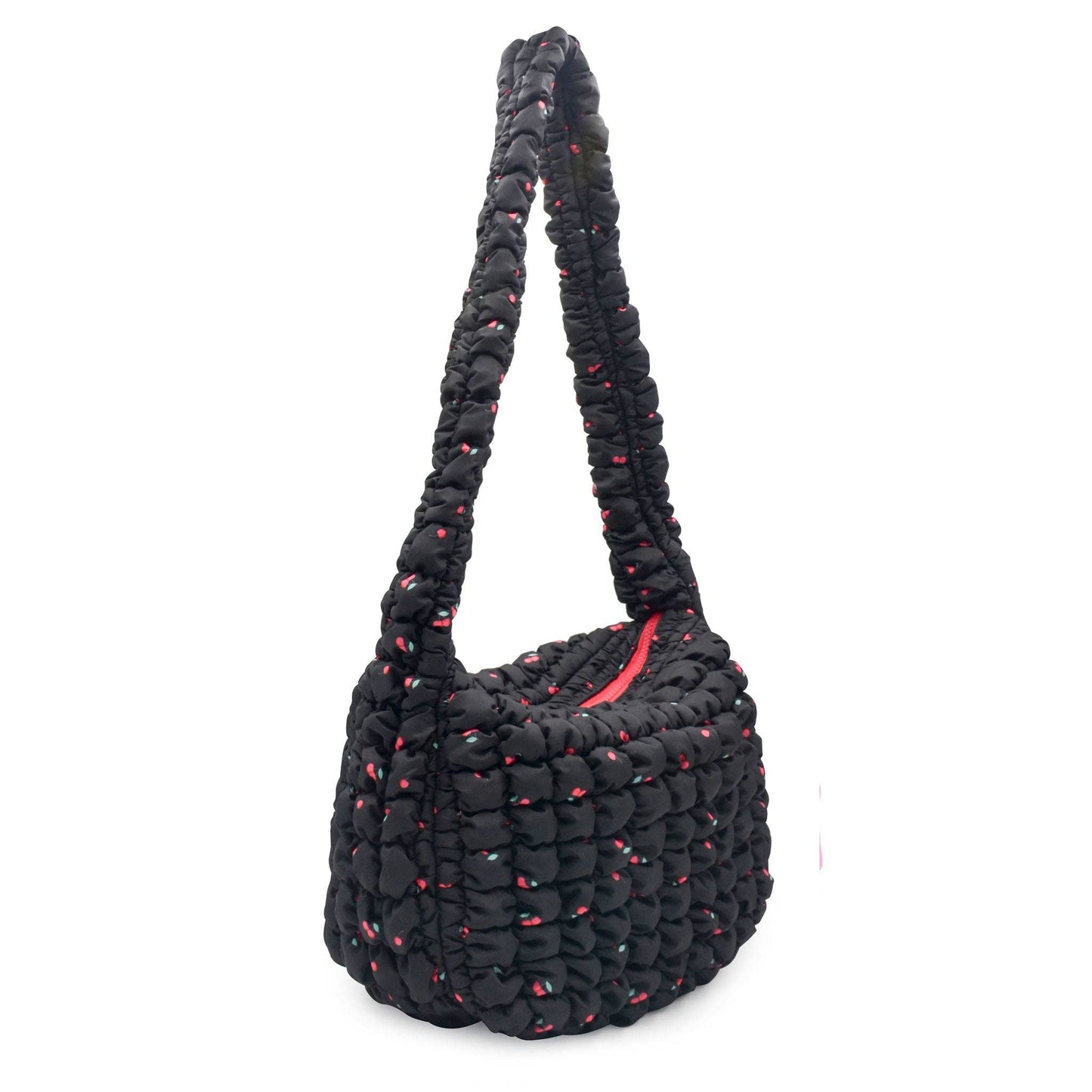 Quilted Scrunchies Cherry Printed Hobo Sling Bag: Natural Cherry Print Scrunch