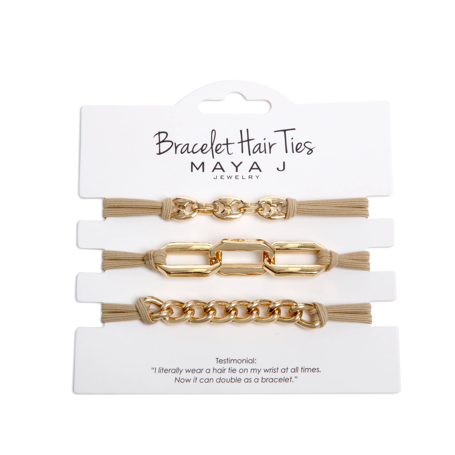 2-in-1 Bracelet Hair Tie Set - Classic - 3 Pc Set - 10 Pack: Chocolate w/ Beige Band