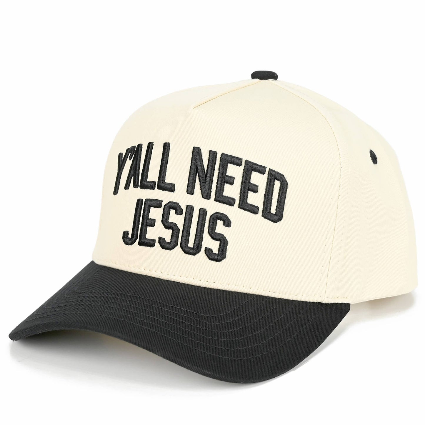 C.C Y'ALL NEED JESUS Embroidered Letter Two Tone Trucker Hat: Beige