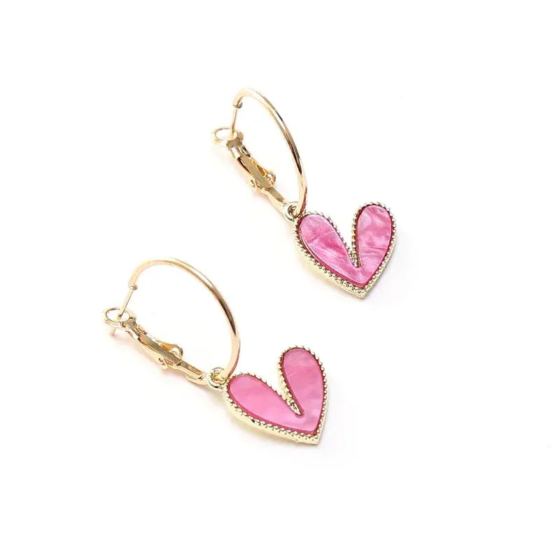 Heart Dangle Colored Earrings: Black