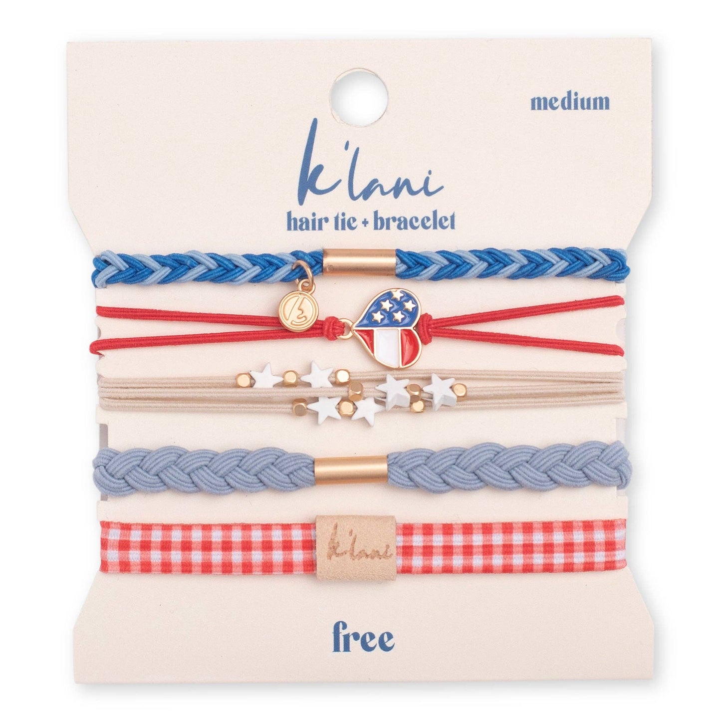 "Free" Patriotic Red, White and Blue Hair Tie Bracelet: Medium