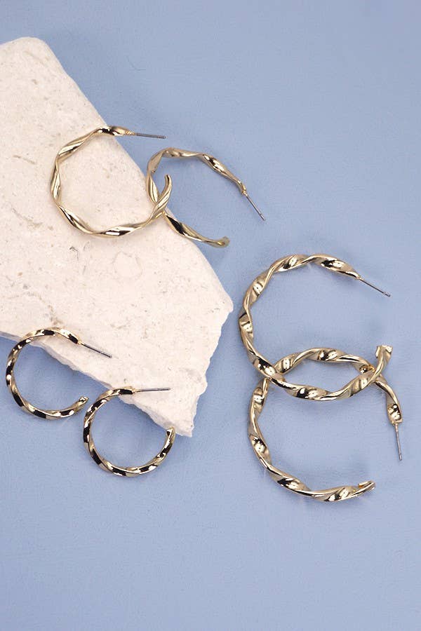 MULTI STYLE TWIST HOOP SET EARRINGS | 31E03738: Gold