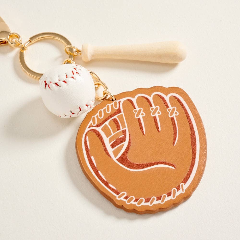 5.5 Inch Leather Baseball Glove Bat Ball Keychain Bag Charm: Gold / ONE