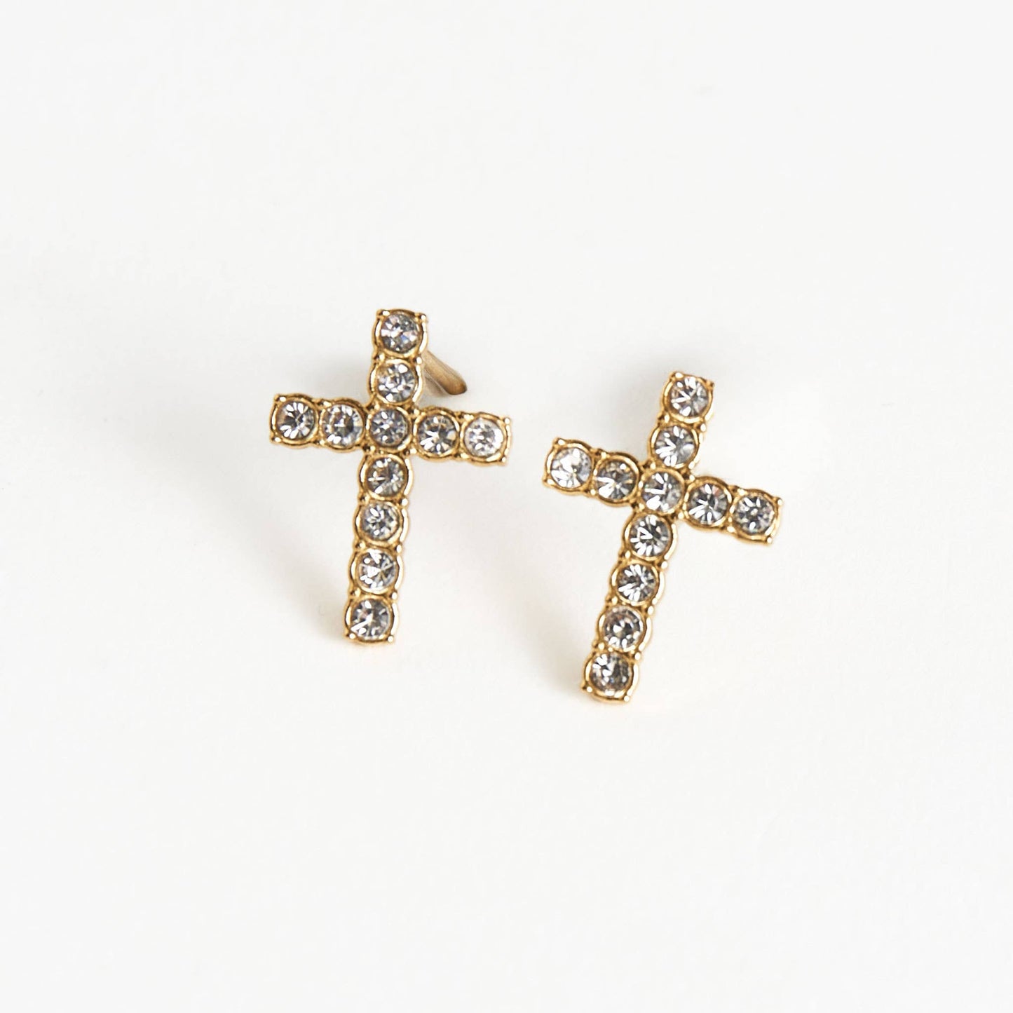 Waterproof Earrings Pave Cross Stud Gold & Steel Narelle: Gold