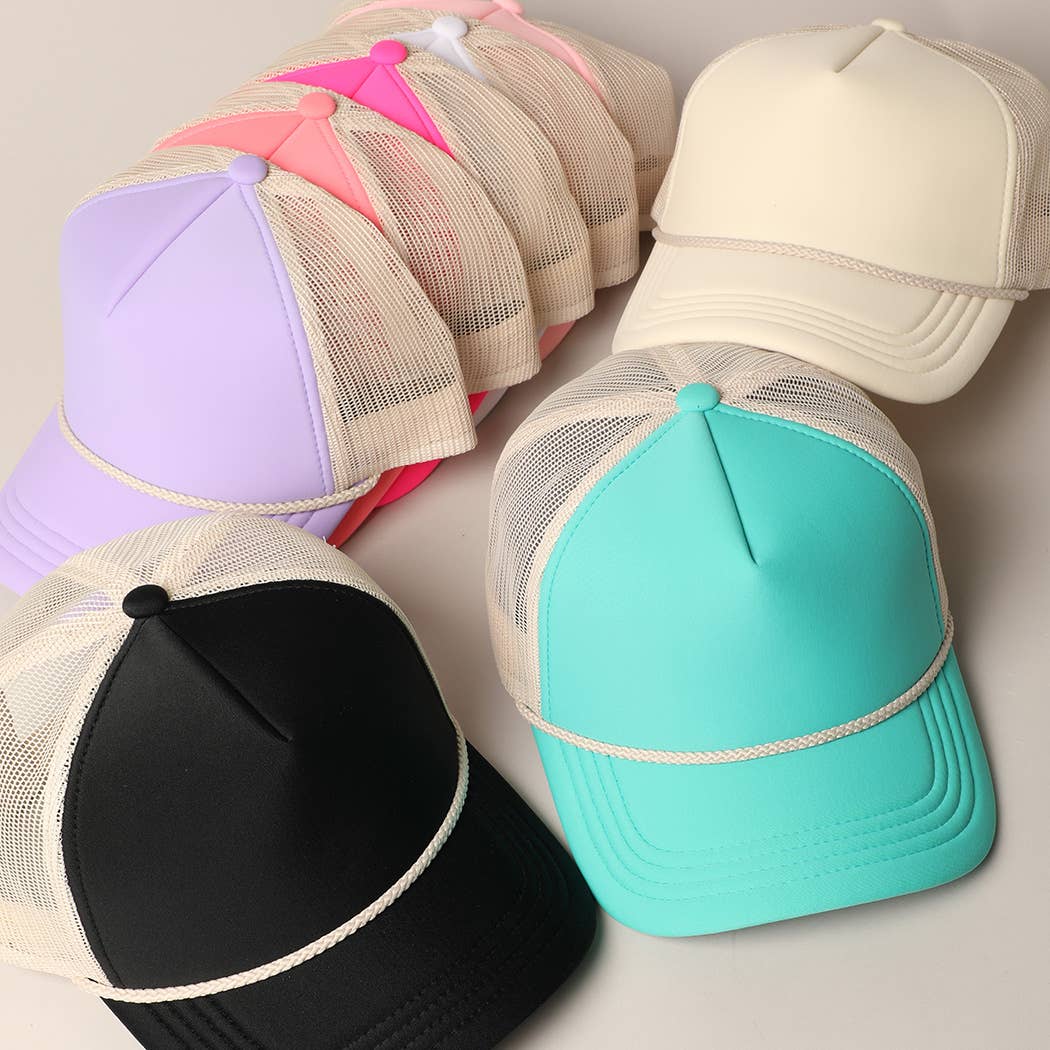 Plain Foam Rope Mesh Back Trucker Hat : BLK-STN / ONESIZE