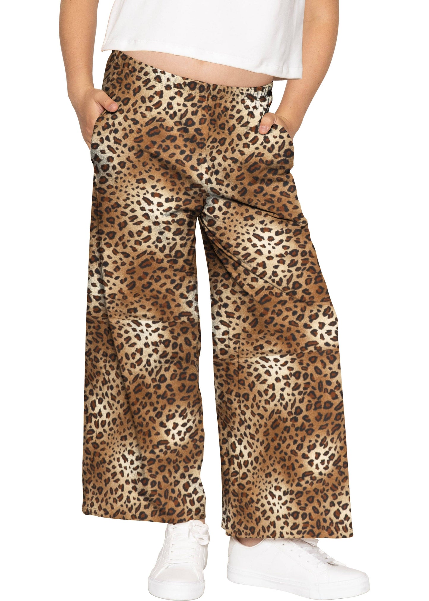 Girl's Cotton Wide Leg Pants | Pull-On Style with Pockets | Soft Stretch, Everyday Wear: Black / 4
