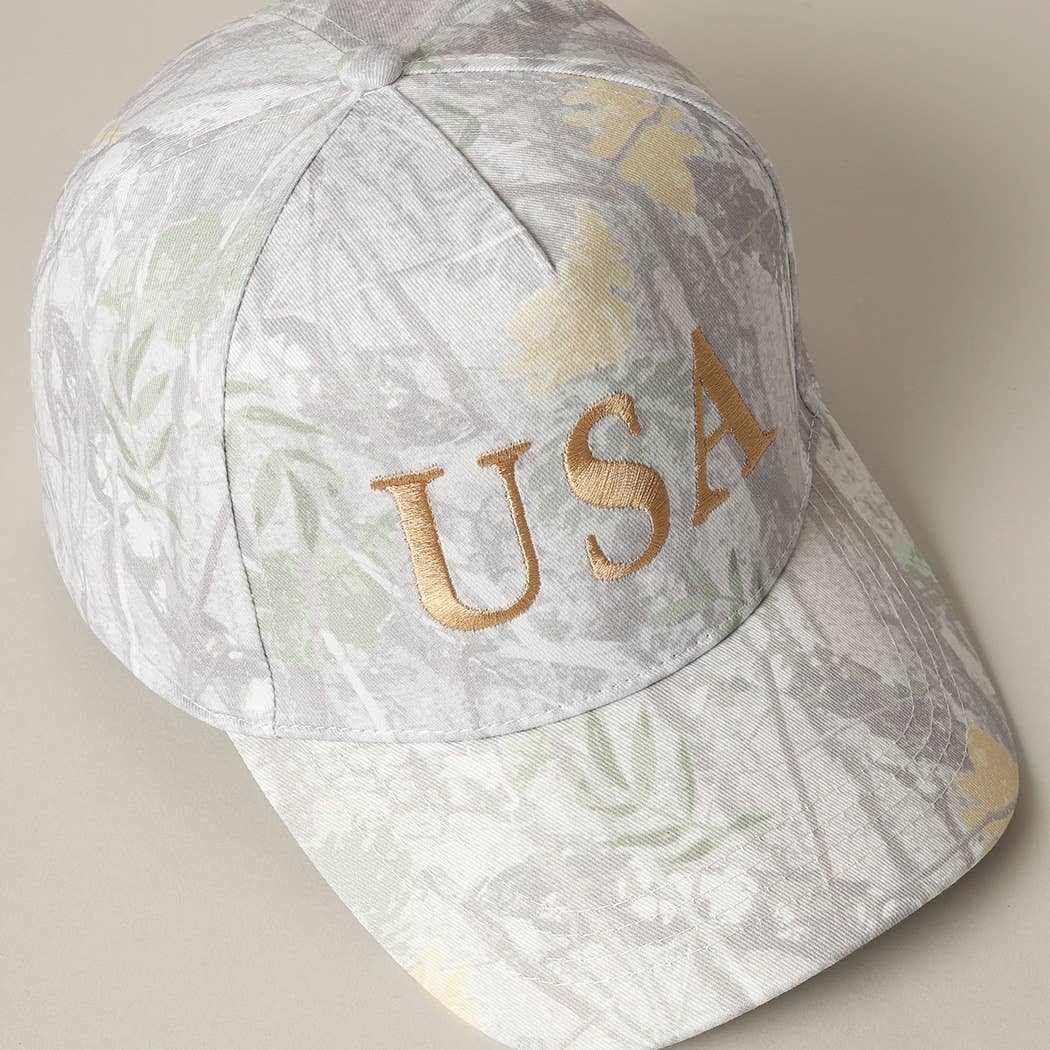 USA Letter Embroidery Camo Print Baseball Cap: BEIGE CAMO-BEIGE / ONE SIZE