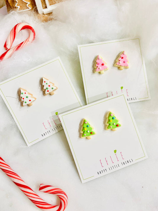 Christmas Tree Sugar Cookies Holiday Stud Earrings: Green