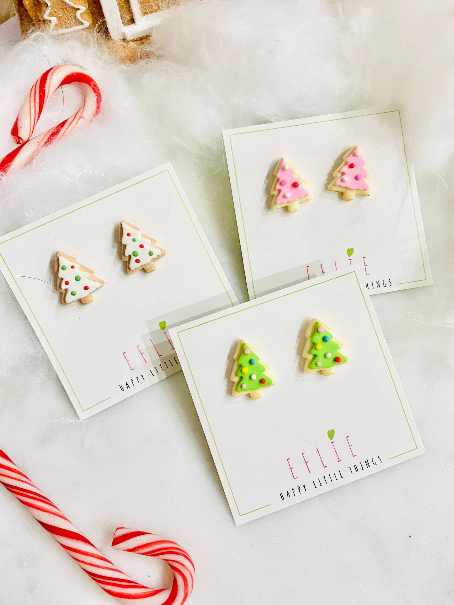Christmas Tree Sugar Cookies Holiday Stud Earrings: Pink